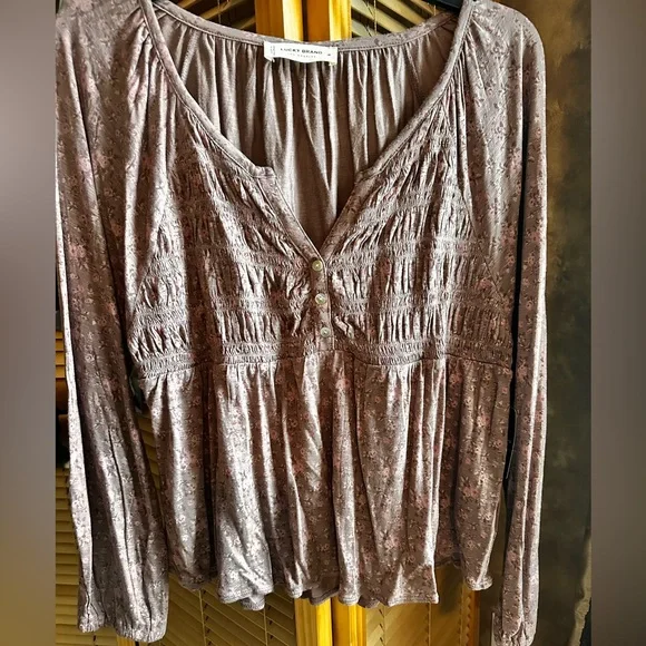 Lucky Brand new boho style Floral brown and Mauve Top - Picture 5 of 16